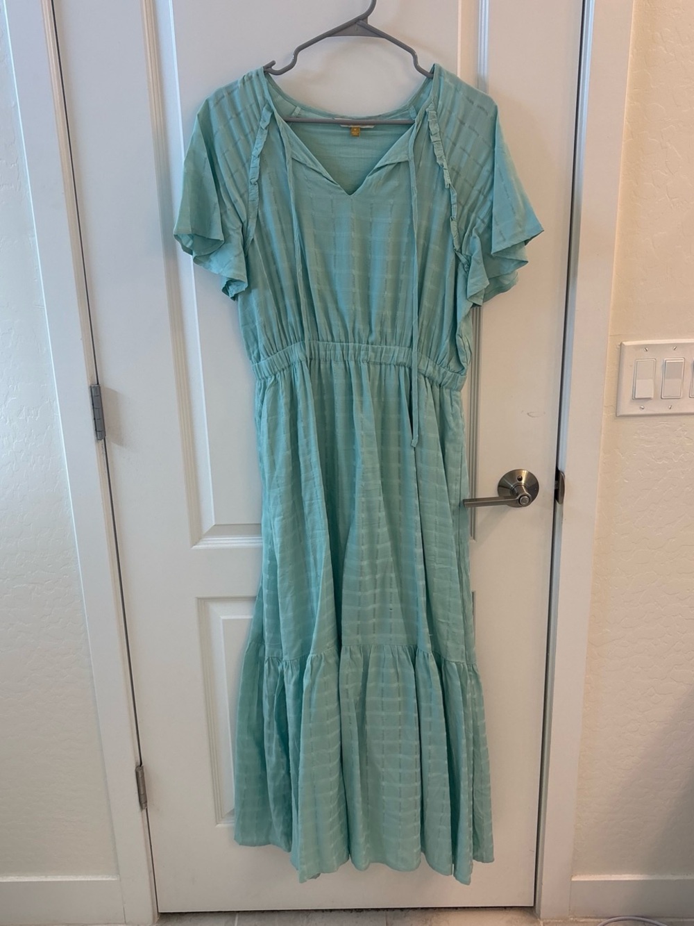 DownEast Aqua Midi Dress with Flutter Sleeves